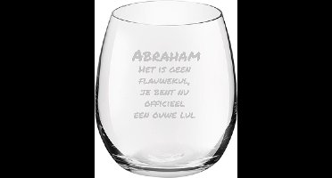 Gegraveerde Drinkglas 39cl Abraham het is geen flauwekul, jij bent nu officeel een ouwe lul