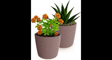 Prosperplast Plantenpot/bloempot Buckingham - 2x - kunststof - terra bruin - D34 x H30 cm