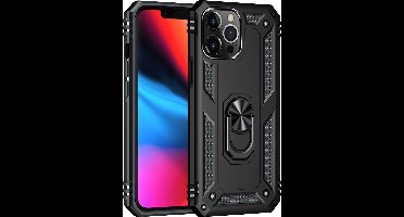 Hoesje voor iPhone 13 Pro - Swart backcover Shockproof Robuuste schokbestendige beschermingsring 360 draaibare ring