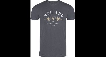 Mustang Heren T-Shirt Basic Print Tee regular fit Grijs XL Ronde Hals Volwassenen Opdruk Print Shirts