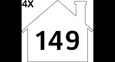 Containerstickers Huisnummer "149" - 25x21,5cm - Wit Huis met Zwart Nummer - Set van 4 dezelfde Vinyl Stickers - Klikostickers