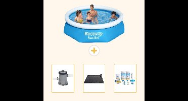 Bestway Rond Opblaasbaar Fast Set Zwembad - 244 x 61 cm - Blauw - Inclusief Pomp - Solar Mat - Onderhoudspakket - 4-delig