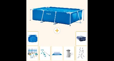 Intex Rechthoekig Frame Zwembad - 300 x 200 x 75 cm - Blauw - Inclusief Onderhoudspakket - Schoonmaakset - Grondzeil - Zwembadfilterpomp - Voetenbad - Ladder - Solarzeil - 8-delig