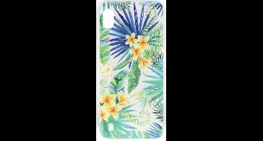 Shop4 - Geschikt voor Samsung Galaxy A50 Hoesje - Zachte Back Case Bloemen en Bladeren Transparant