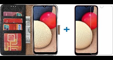 Hoesje Geschikt Voor Samsung Galaxy A02s Hoesje bookcase - Zwart Met screenprotector