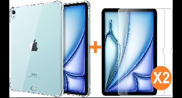 Tablet Hoes Geschikt voor iPad Air 11 2024 Transparant silicone hoes + iPad Air 6 2024 screenprotector 2 stuks