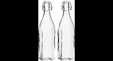 Cookinglife Beugelfles Transparant 2 Stuks - 1 Liter Vierkant - Glas - Luchtdichte Sluiting