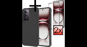 Hoesje - Met 2x Screenprotector - Geschikt voor OPPO Reno 12 Pro - Sterk & Shockproof - Back Cover - Siliconen Case - Telefoon Hoes - Zwart