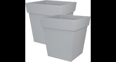 3x stuks bloempotten Toscane vierkant kunststof grijs L32 x B32 x H32 cm - 22 liter - Potten/plantenpotten