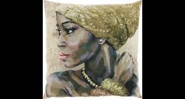 Unique Living Sierkussen Siwa - Polyester - Beige/Bruin - 45 x 45 x 0 cm (BxHxD)