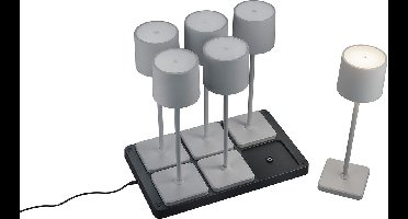 LED Tafellamp - Torna Andez - 1.5W - 6 Lichtpunten - Aanpasbare kleur - Oplaadbare batterijen - Grijs - Kunststof