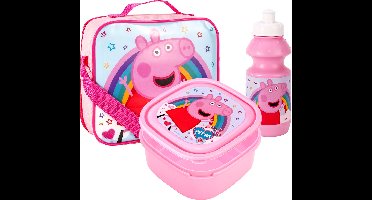 PEPPA PIG Regenboog Lunch Set Broodtrommel Drinkbeker Schoudertas Lunchtas