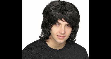 Rubies Verkleedpruik voor heren - zwart - Seventies/disco/eighties/popster/hippie/sixties - Carnaval