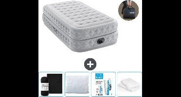 Intex Luchtbed - 1-Persoons - 99 x 191 x 51 cm - Grijs - Inclusief pomp - Hoeslaken - Kussen - Kussenbeschermer en Reparatieset