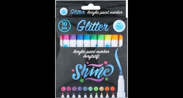 kindercrea Acrylstiften - Glitter stiften in 10 verschillende kleuren