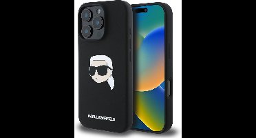Karl Lagerfeld Backcase hoesje geschikt voor iPhone 16 Pro Max - Effen Zwart - Silicone