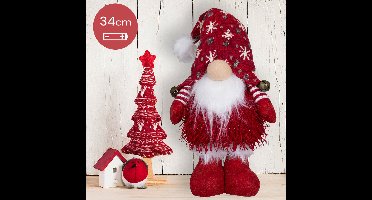 Handgemaakte rode Gnoom met LED verlichting en belletjes - 34(56)cm