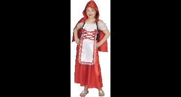 Funny Fashion - Roodkapje Kostuum - Boeren Roodkapje - Meisje - Rood - Maat 128 - Carnavalskleding - Verkleedkleding