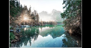 Poster 30x20 cm - Natuur - Bomen - Bergen - Meer - Posters - Kamer decoratie - Wanddecoratie woonkamer - Muurdecoratie slaapkamer