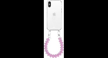xoxo Wildhearts siliconen hoesje - Geschikt voor iPhone XS Max hoesje - Funky Hearts - Telefoonhoesje - Hoesje met koord - roze koord - kort telefoonkoord - Hartjes ketting - Transparant hoesje