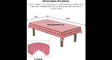 [6-pack] Plastic Tafelkleden Voor Feestjes - Rode En Witte Gingang - Geruite Rechthoekige Tafelkleed, 54 x 108 inch