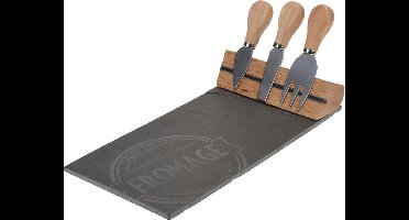 Excellent Houseware - Serveerplank Set - 32cm - Met Stalen Messen - Antislip Voetjes