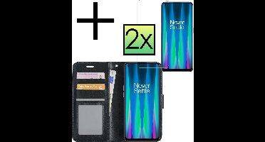 Hoesje - Met 2x Screenprotector - Geschikt voor OnePlus Nord CE 2 - Luxe Pasjeshouder - Bookcase Portemonee - Flip Case - Kunstleer Book Case - Flipcase Hoes - Book Cover - Walletcase - Portemonneehoes - Zwart