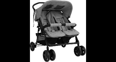 vidaXL - Tweelingkinderwagen - staal - lichtgrijs