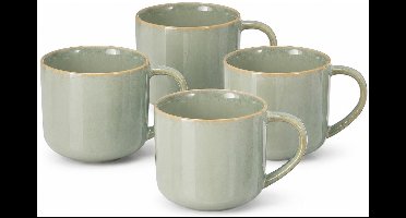 Excellent Houseware Koffie / thee mok Morning Dew - 4x stuks - lichtgroen - 330 ml - mokken - keramiek
