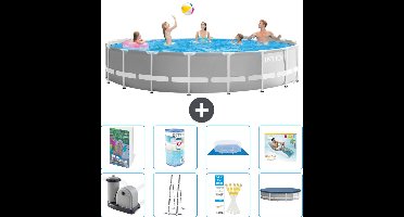 Intex Rond Prism Frame Zwembad - 548 x 122 cm - Grijs - Inclusief Pomp - Ladder - Grondzeil - Afdekzeil - Filter - Loungebed - 9-delig