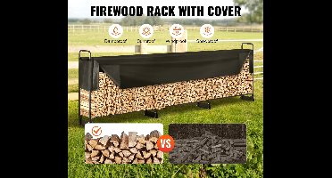Houtopslag - Houtopslag Buiten - Houthok - Zware Houtrek - 600D Oxford Waterdichte Hoes - voor Open Haard en Terras - 386.2 x 36 x 117cm - Zwart
