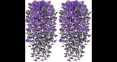 Kunstmatige hangbloemen voor buiten, zomerdecoratie, 2 stuks upgrade UV-bestendige kunstzijden hangplanten voor buiten, tuin, veranda, raam, woondecoratie