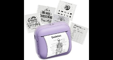 Mini-labelprinter - Bluetooth-labelprinter met 5 rollen thermisch papier en 5 rollen zelfklevende labels, thermische labelprinter voor in de zak, geschikt voor thuis, op kantoor, in instellingen en kleine bedrijven (Paars)
