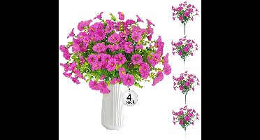 4 Bundels Kunstbloemen Voor Buiten Nepplanten Buitendecoratie, Zijden Kleurrijke Ochtendglorie Met Eucalyptus Uv-Bestendige Realistische Kunstbloemen Voor Plantenbakken, Veranda, Terras, Tuin