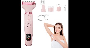 Rood 4-in-1 elektrische ontharingsset voor dames – Oplaadbaar, voor nat en droog gebruik – Pijnloze trimmer voor gezicht, wenkbrauwen, neushaar, bikinilijn, oksels, armen, benen en het hele lichaam