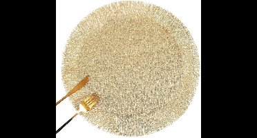 Gouden ronde vinyl placemat set (6 stuks), wasbare placemats met opengewerkte franjes, geschikt voor tafeldecoratie, dagelijks gebruik tijdens het eten, feestelijke decoraties (38 cm)