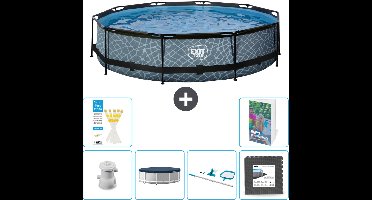 EXIT Rond Stone Frame Zwembad - 360 x 76 cm - Inclusief Pomp Afdekzeil - Schoonmaakset - Vloertegels - 7-delig