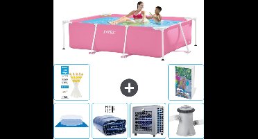 Intex Rechthoekig Frame Zwembad - 220 x 150 x 60 cm - Roze - Inclusief Grondzeil - Solarzeil - Warmtepomp - Zwembadfilterpomp - 7-delig