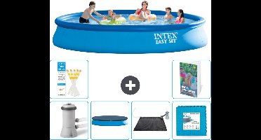 Intex Rond Opblaasbaar Easy Set Zwembad - 457 x 84 cm - Blauw - Inclusief Pomp Afdekzeil - Solar Mat - Vloertegels - 7-delig