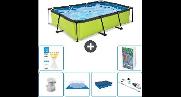 EXIT Rechthoekig Lime Frame Zwembad - 300 x 200 x 65 cm - Inclusief Pomp Grondzeil - Afdekzeil - Stofzuiger - 7-delig