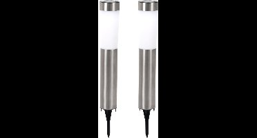 Solarlamp RVS buitenlamp grondspies solar plug-in lamp tuinlamp, LED 0.06W, DxH 7.5x56 cm, set van 2