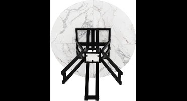 Ronde Eettafel – Eettafel Rond – Tafel Rond – Eettafel Klein – Ronde Tafel – Marmerprint MDF Blad – 100 cm Diameter x 76 cm Hoogte – Lichtgewicht – Zwart-Wit