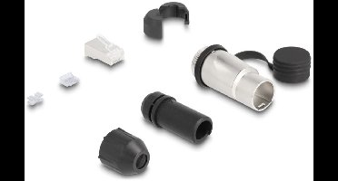 RJ45 Modular Plug Cat.6A for self-assembly with robust cable plug housing coupler and protective cap suitable for Delock feed-through couplers 67061 and 67062 IP66 dust and waterproof