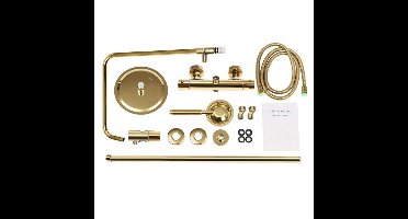 Gouden Douchesysteem – Douchepaneel – Regendouche – Handdouche – Thermostaatkraan – Verstelbare Hoogte – Roestvrij Staal – Messing Met Keramische Kleppen