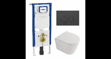 QeramiQ Dely Toiletset - 36.3x51.7cm - diepspoel - rimless - Geberit UP720 inbouwreservoir - softclose toilet zitting 35 mm - bedieningsplaat mat antraciet - ronde knoppen - mat wit