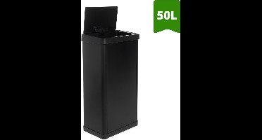 QLT Knockdown Push Prullenbak van 50 Liter - Deksel opent via Drukken - Fingerprint Proof - Modern en Duurzaam Design - 36x24,2x83 cm - Zwart