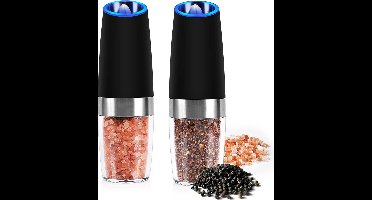 Gravity elektrische zout- en pepermolen - automatische schakelaar - set van 2 - zwart