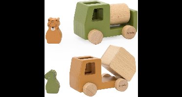 Trixie Houten Speelgoed - Bouwvoertuigen - Speelgoedauto - Vrachtwagen auto - Met dieren - Voor Jongens en Meisjes - FSC