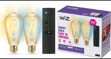 WiZ Filament Lamp Edison - 2-pack + Afstandsbediening - Warm- tot Koelwit Licht - Slimme LED Verlichting - E27 fitting - 50W - Goud - Wi-Fi