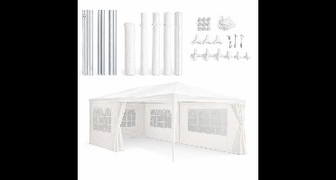 Kinzo Partytent 3x6 m - Tent Paviljoen voor 70 Personen - Tuinpaviljoen met 6 Zijwanden - Tuintent met Nokhoogte 2.5m - Feesttent Waterdicht en UV Bestendig - Wit